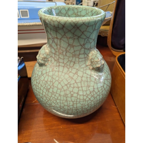 129 - Early 20thC Japanese Crackle glaze vase with impressed mark to base