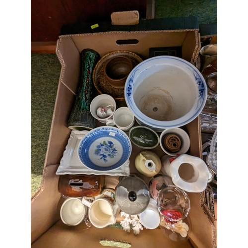 135 - 2 Boxes of assorted glassware, Pottery and Silver plated ware