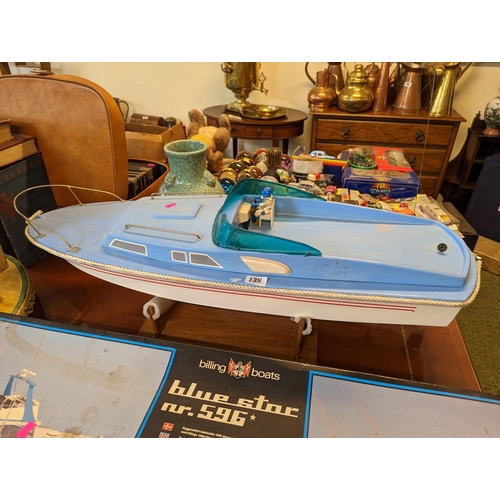 138 - Vintage Remote Control boat on stand