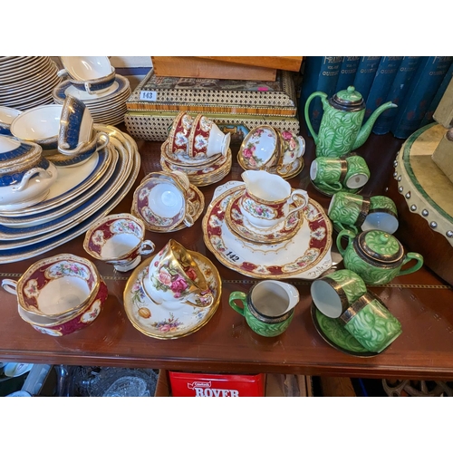 142 - Royal Albert Lady Hamilton pattern Tea set and a Japanese green glazed Coffee set