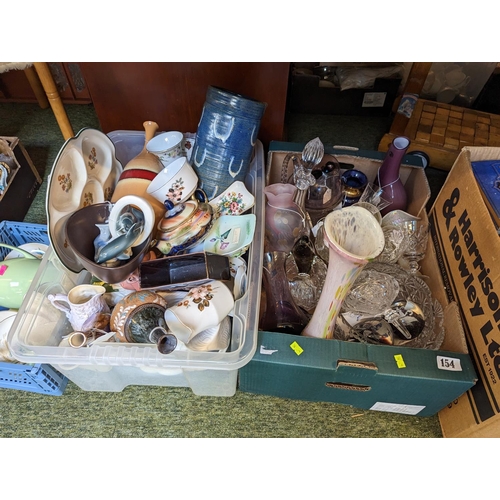 154 - 2 Boxes of assorted Pottery and Glassware inc. Doulton Poole etc