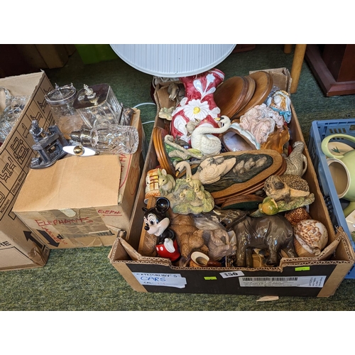 156 - Box of assorted ceramics and Silver plated tableware inc. Wade, Beswick, Border Fine Arts etc