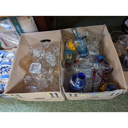 157 - 2 Boxes of assorted 1950s and later Glassware