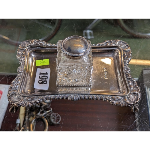 Silver Edwardian Inkstand on ball and claw feet London 1901  with matching Inkwell 280g without well