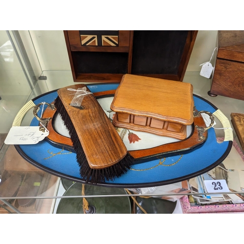 23 - 19thC sarcophagus tea caddy and assorted Wooden wares