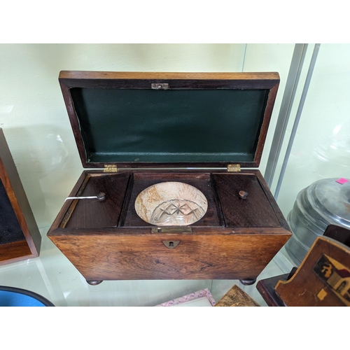 23 - 19thC sarcophagus tea caddy and assorted Wooden wares