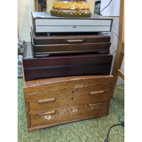 37 - Oak Cutlery Chest and 2 empty cases of assorted Cutlery