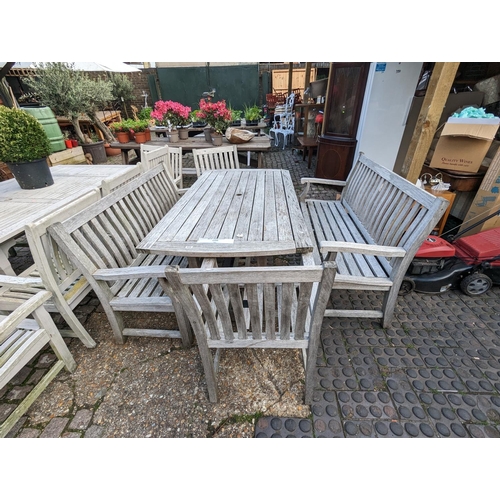 372 - Hardwood Garden table and 2 benches and 2 seats