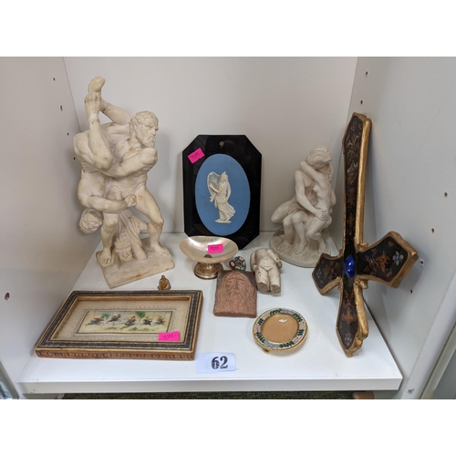 62 - Collection of Grand Tour related ceramics and collectables inc. Hercules & Antaeus wrestling, Jasper... 