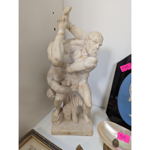 62 - Collection of Grand Tour related ceramics and collectables inc. Hercules & Antaeus wrestling, Jasper... 