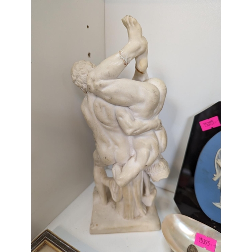 62 - Collection of Grand Tour related ceramics and collectables inc. Hercules & Antaeus wrestling, Jasper... 