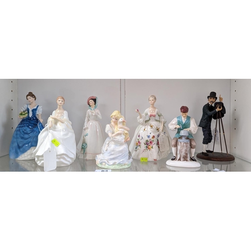 63 - Collection of 5 Royal Doulton figurines, Coalport figurine and The Fairweather collection photograph... 