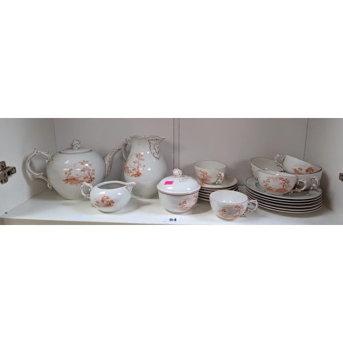 64 - Furstenberg Tea Set tea with rose knops and scenic decoration marks to base