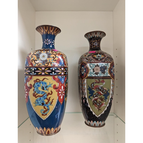 69 - Pair of matched Chinese Cloisonné vases decorated with Dragons and Birds  30cm in Height