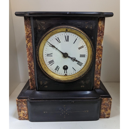 72 - 19thC Belgian slate and Italian marble clock with roman numeral dial