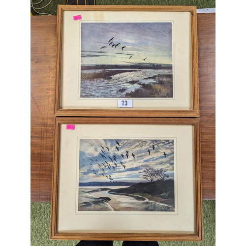 73 - 2 Vintage Peter Scott framed prints of Wildfowl in flight