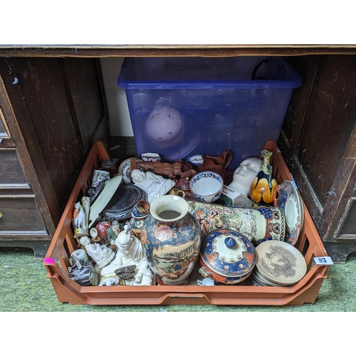 83 - Large tray of assorted ceramics inc. Phrenology head by Fowler, Terracotta ware etc