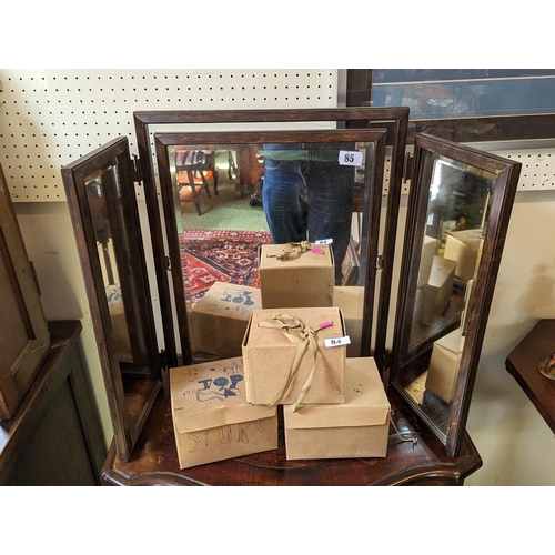 85 - Oak Framed Triptych dressing table mirror