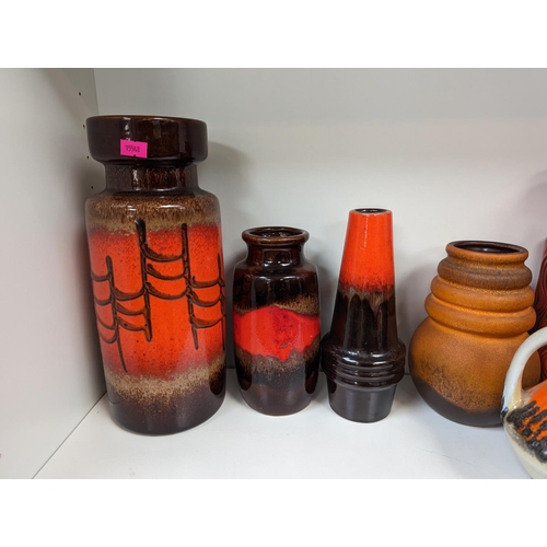 9 - Collection of West German Pottery inc. Burnt Orange Vases, Ewers etc