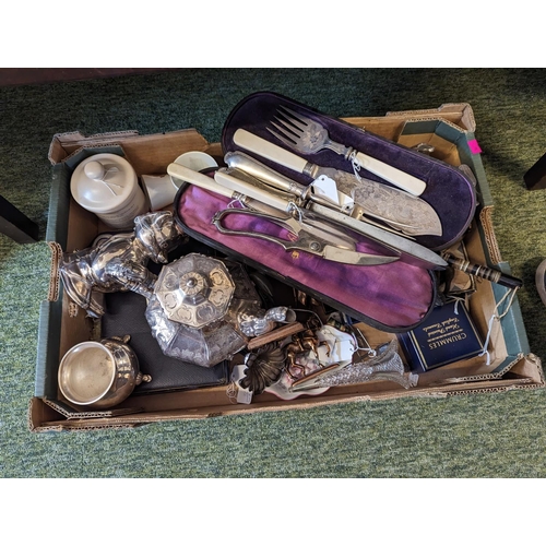 96 - Collection of assorted bygones and small collectables inc Mappin & Webb Fish Serving Set