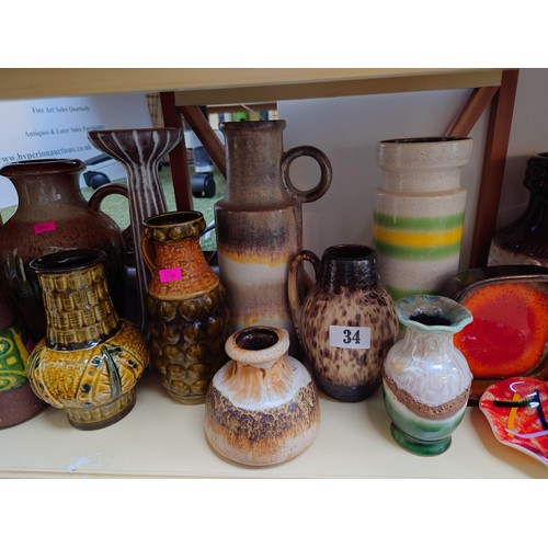 34 - Collection of 1960s and 70s Mid Century West German and European vases and pottery