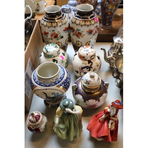 146 - Good quality Crown Staffordshire Pot Pourri, Masons Ginger Jars, Royal Doulton Figurines etc