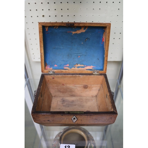 13 - Georgian Walnut Inlaid domed jewellery box with brass lions head handles and mother of pearl escutch... 