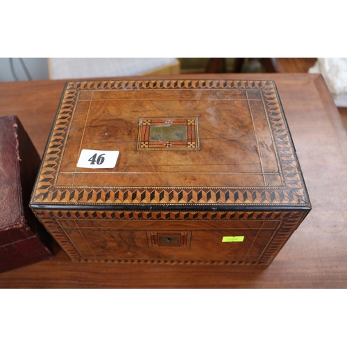 46 - Late 19thC Tunbridge sewing box and a Gentleman's Leatherette travelling box