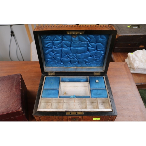 46 - Late 19thC Tunbridge sewing box and a Gentleman's Leatherette travelling box