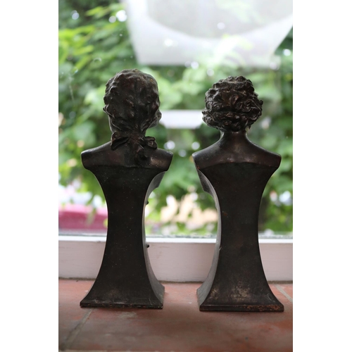 56 - Pair of Cast Bronze Busts of Beethoven and Mozart