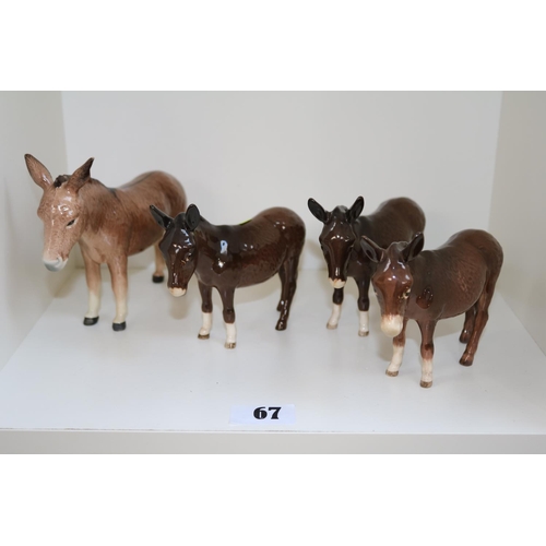 67 - Collection of 4 Beswick Donkeys