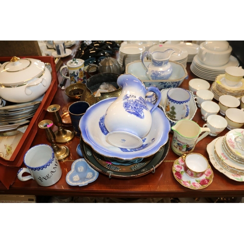 125 - Collection of assorted ceramics and metalware inc. Persian Brass bird decorated bowl, Brass Candlest... 