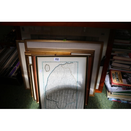 132 - Collection of assorted Framed pictures, Prints and Maps