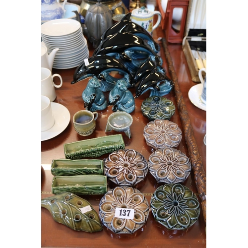 137 - Collection of Poole Dolphins, 2 Otters and assorted Wade Tableware