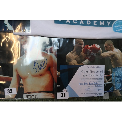 32 - Collection of Sporting and boxing related Photographs and a Tommy Coyle signed T Shirt