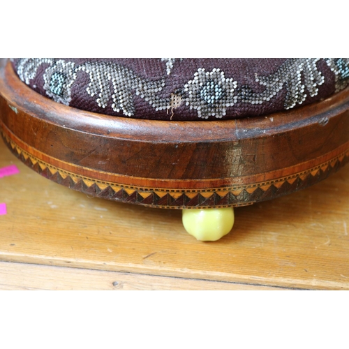 85 - Pair of 19thC Beadwork circular gout stools on ceramic feet