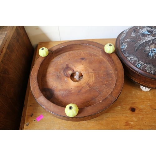 85 - Pair of 19thC Beadwork circular gout stools on ceramic feet