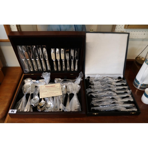 94 - Sheffield Stainless Steel Canteen of Cutlery in Mahogany case and a Set of fish knives and forks