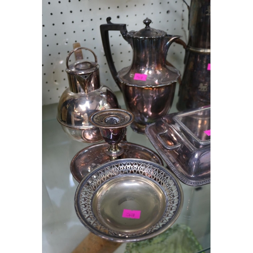 17 - Collection assorted Silver plated tableware inc. Chamberstick. Sugar Caster, Hot water jug etc