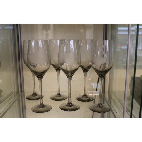 319 - Set of 6 Etched wine glasses