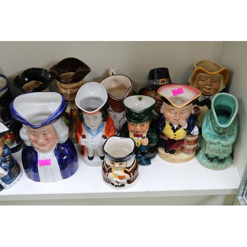 50 - 2 Shelves of assorted Toby Jugs inc. Quaker Oats, Allerton etc