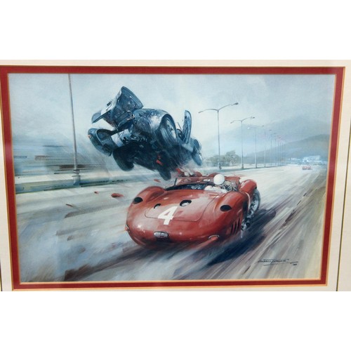 131 - Collection of Five Framed Michael Turner Motorsport Art Prints 1980's. All measure 41cm by 32cm. Inc... 