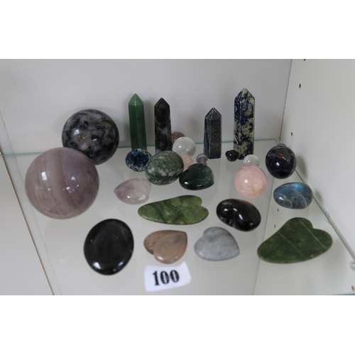 100 - Large collection of hard stone carved eggs, hearts & obelisks,
Including lapis lazuli, rose quartz  ... 