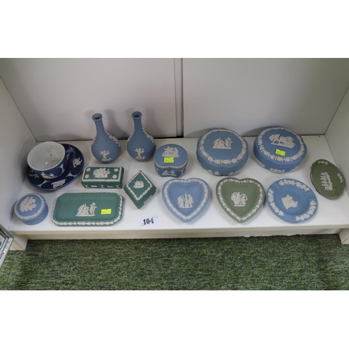 104 - 20 piece collection of Wedgwood Jasperware in various colours including green, blue etc.