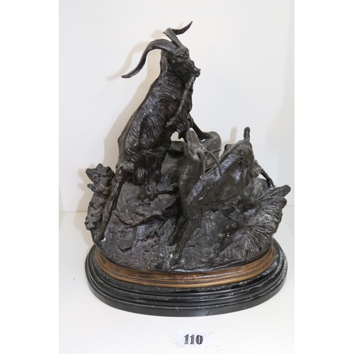 110 - 19th century Spelter bronze on slate base depicting Billy goats fighting after Jules Moigniez.