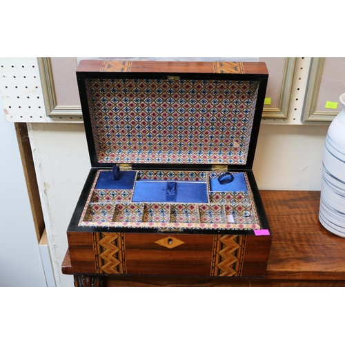 113 - Edwardian inlaid sewing box with original fitted interior