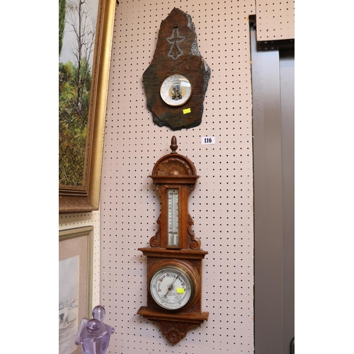 116 - French slate barometer & carved wooden barometer by R J Robson, Liverpool