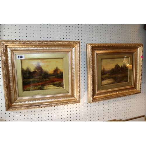 130 - Pair of 19thC Gesso framed oils depicting countryside scenes signed H Cole. 21 x 16cm