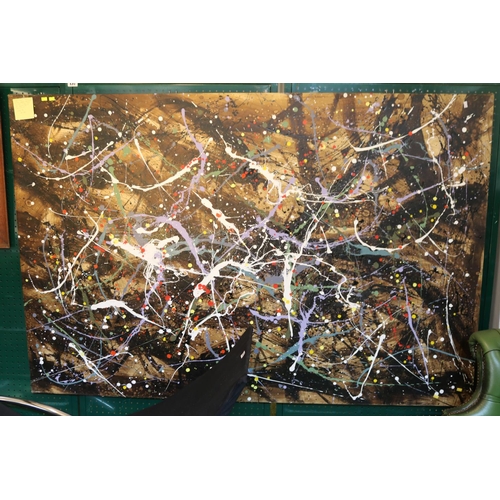 157 - Large Mixed media on canvas abstract impressionism art work in the style of Jackson Pollock 1.8m x 1... 