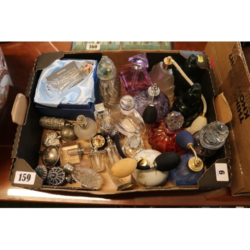 159 - Box of assorted Art Glass and White metal scent bottles and Atomisers Edwardian and later